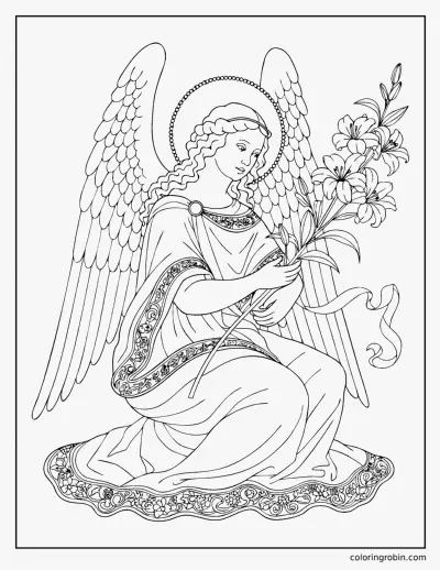 Renaissance Angel with Lilies coloring page