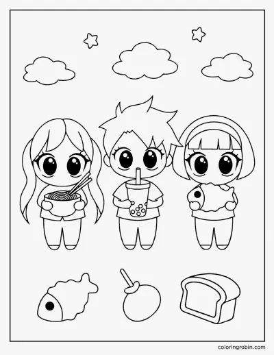 Chibi Snack Friends coloring page