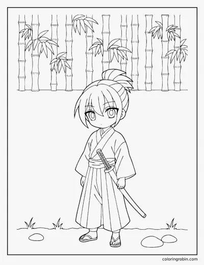 Samurai in the Bamboo Grove coloring page