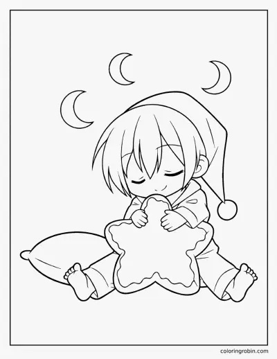 Sleepy Chibi and Plush coloring page