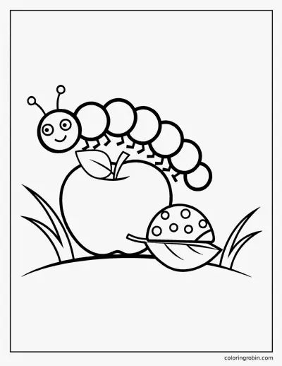 Apple and a Caterpillar coloring page