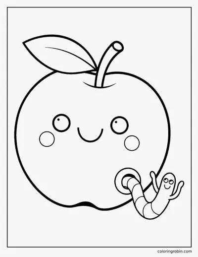 Apple with a Worm coloring page