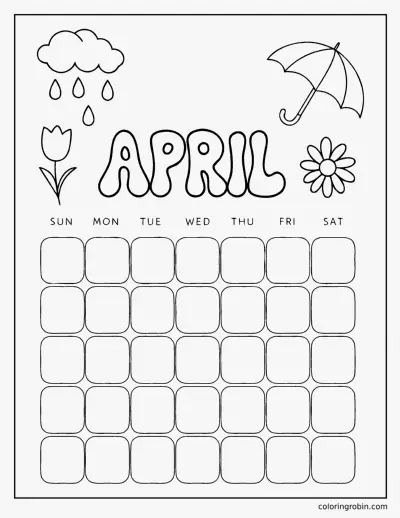 April Calendar Page coloring page