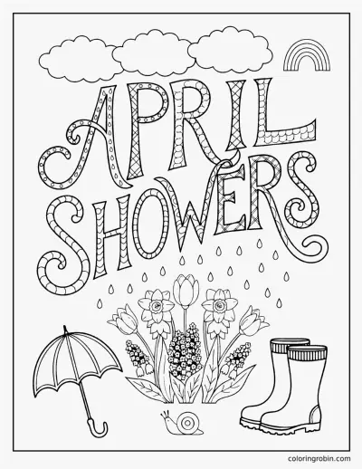 April Showers Lettering coloring page