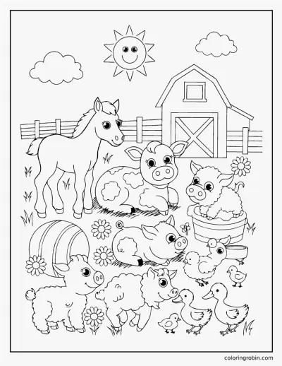 Baby Animals on the Farm coloring page