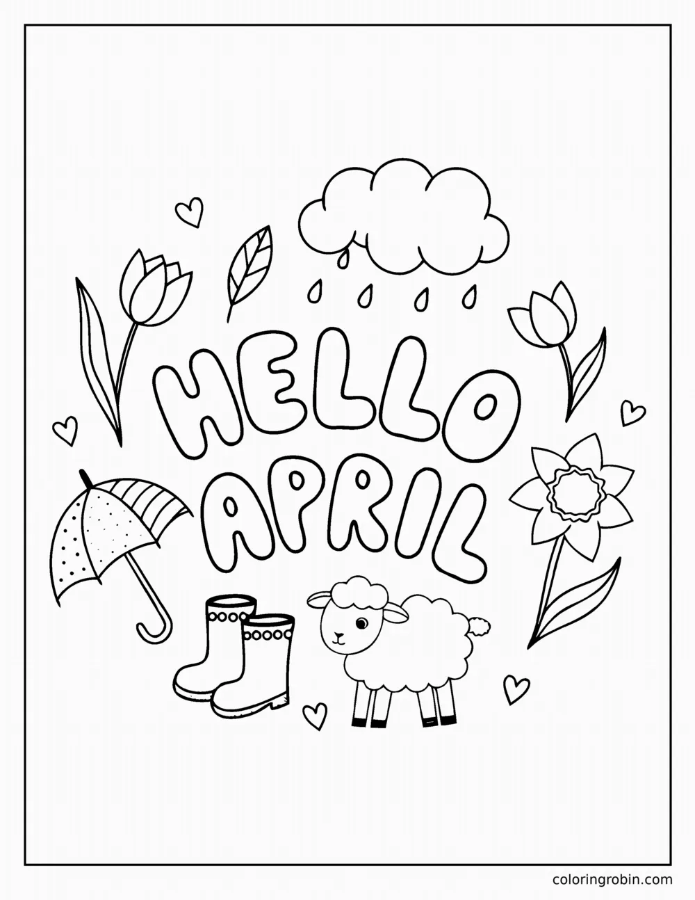 Hello April coloring page
