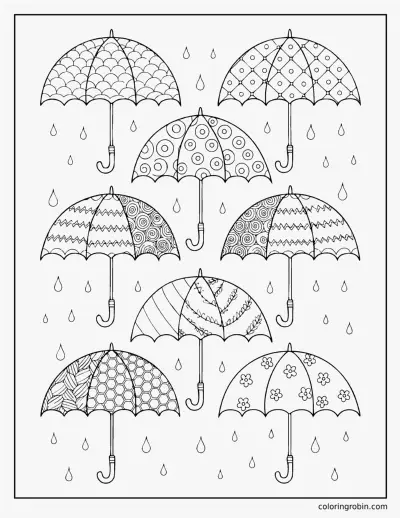 Patterned Umbrellas coloring page