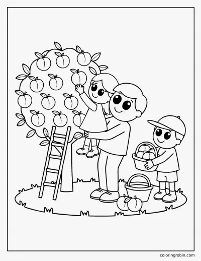 Peach Picking coloring page