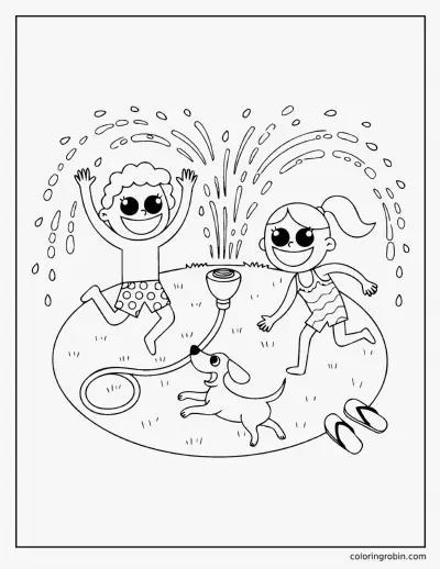 Running Through the Sprinkler coloring page