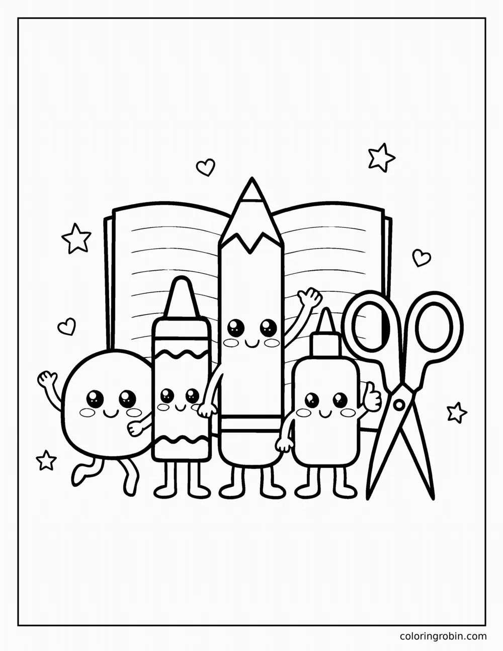 School Supplies Ready for School coloring page