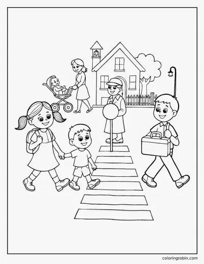 Walking to School coloring page