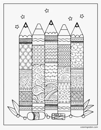 Zentangle Pencils and Crayons coloring page