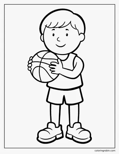 Child Holding a Basketball coloring page