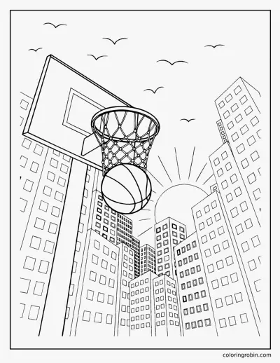 Hoop and City Skyline coloring page