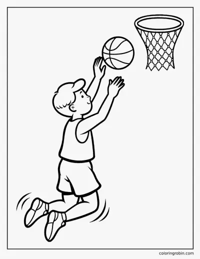 Player Shooting a Basket coloring page