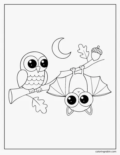 Bat and Owl coloring page