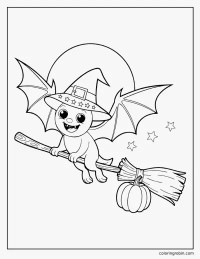 Bat on a Broomstick coloring page