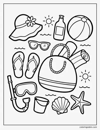Beach Bag and Sunglasses coloring page