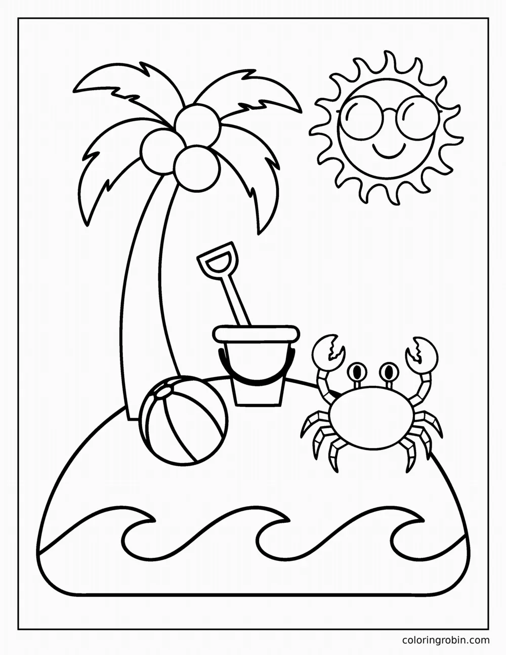 Beach with a Palm Tree coloring page
