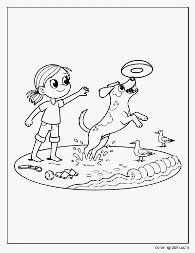 Dog Playing in the Waves coloring page