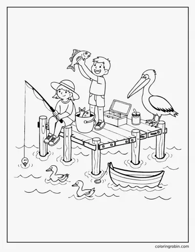 Fishing Off the Pier coloring page