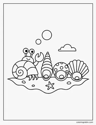 Hermit Crab and Shells coloring page