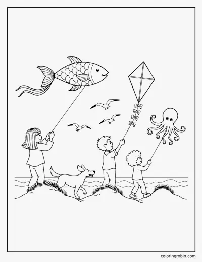 Kites on the Beach coloring page