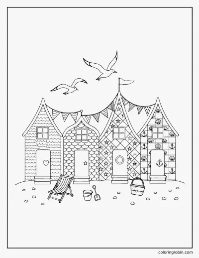 Patterned Beach Huts coloring page