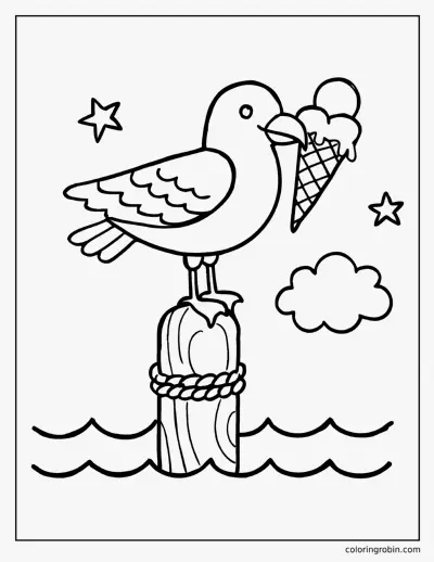 Seagull with an Ice Cream coloring page