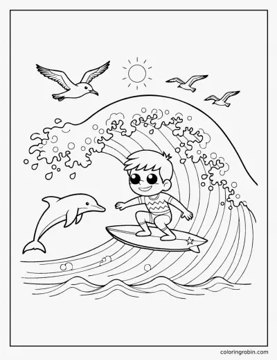 Surfing a Big Wave coloring page