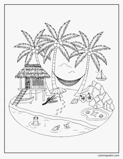 Tropical Island Beach coloring page