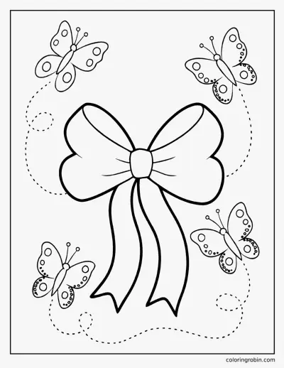 Bow and Butterflies coloring page