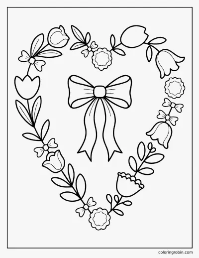Bow in a Heart Frame coloring page