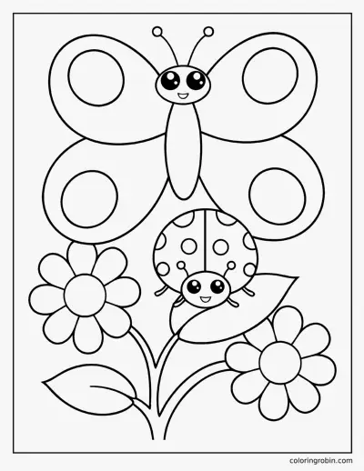 Butterfly and a Ladybug coloring page