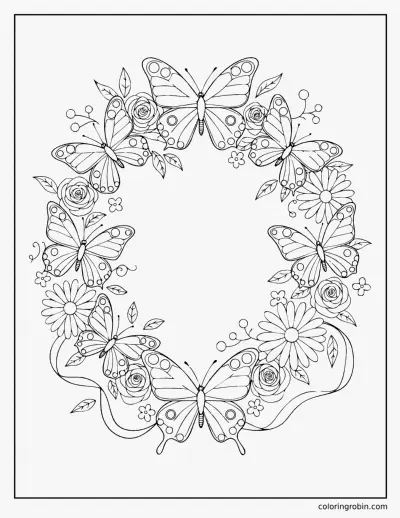 Butterfly Wreath coloring page