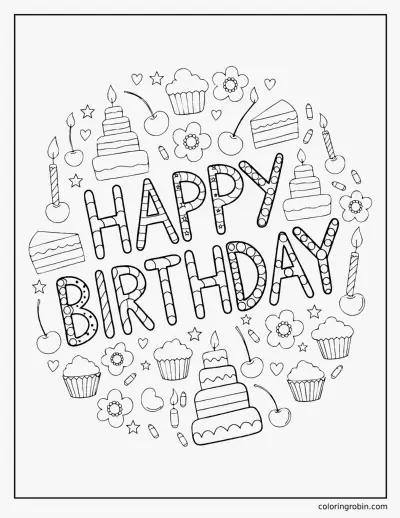 Happy Birthday Lettering coloring page