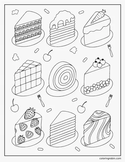 Nine Cake Slices coloring page