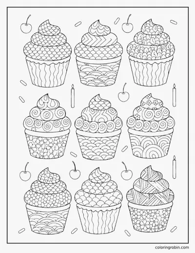 Patterned Cupcakes and Cakes coloring page