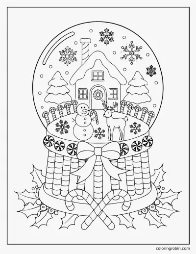 Candy Cane Snow Globe coloring page