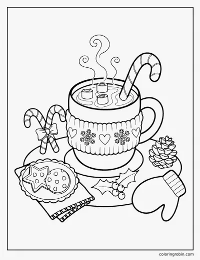 Hot Cocoa with a Candy Cane coloring page
