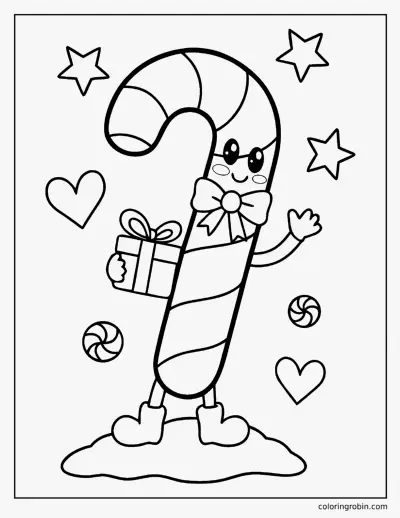 Kawaii Candy Cane coloring page