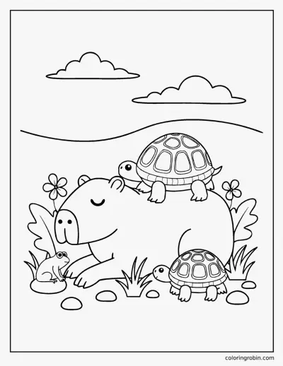 Capybara and Turtles coloring page