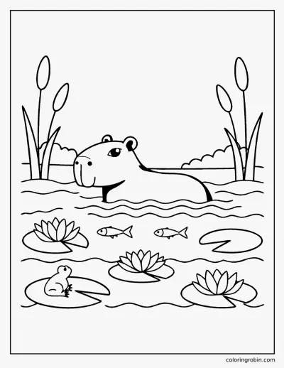 Capybara Swimming coloring page