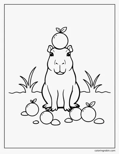 Capybara with an Orange coloring page