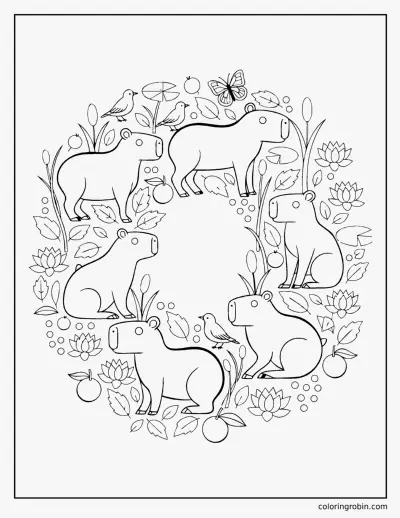 Capybara Wreath coloring page