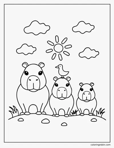 Three Capybaras in a Row coloring page