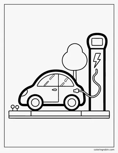 Electric Car Charging coloring page