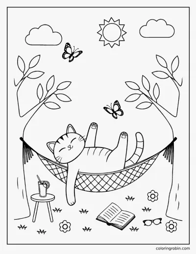 Cat in a Hammock coloring page