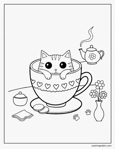 Kitten in a Teacup coloring page