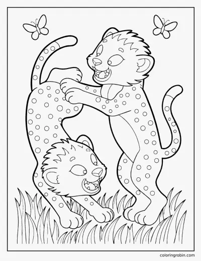 Cheetah Cubs Playing coloring page